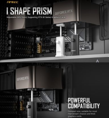 Picture of Antec IGPU, VGA Bracket Holder. Solid Construction & durability - White Aluminum Alloy Metal. Magnetic Non-Slip Base, Tool Free. Stable Rubber Pad top