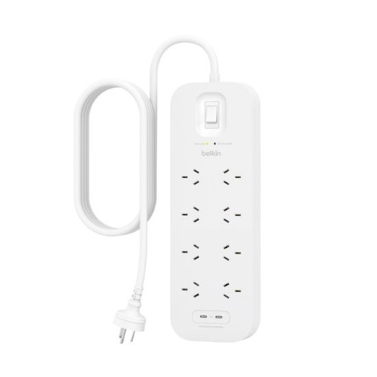 Picture of Belkin Connect 8-Outlet Surge Protector with Dual USB-C 30W-White(SRB004AU2M),900 Joules Protection,RCM Safety Certified,CEW $70,000,2 Years Warranty
