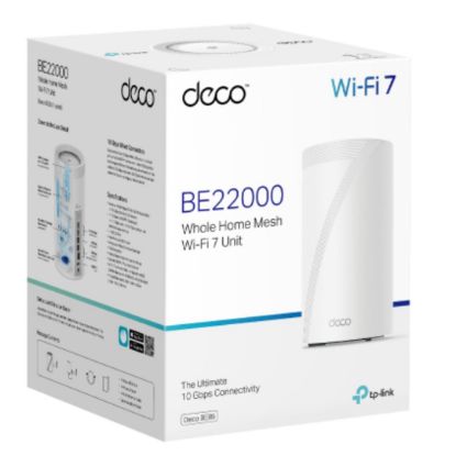 Picture of TP-Link Deco BE85(1-pack) BE22000 Tri-Band Whole Home Mesh Wi-Fi 7 System (WIFI7), 1376 Mbps at 2.4 GHz + 8640 Mbps at 5 GHz + 11520 Mbps at 6 GHz