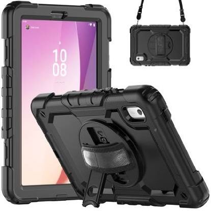 Picture of USP Rugged Lenovo Tab M9 (9') Case + Screen Protector Black - Built-in-Kickstand, Adjustable Hand Strap, Shoulder Strap, Reinforced Corners