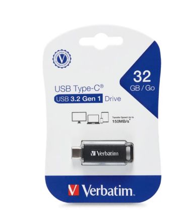 Picture of Verbatim 32GB Type-C USB 3.2 Flash Drive - Black Retail Pack 70903 Ultra Fast Transfer, Compact and Light weight design