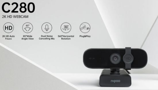Picture of RAPOO C280 2K Webcam - 85 Degree Wide Angle Lens, 360 degrees, Omini Mic. Noise cancel, AutoF Plug & Play. Teams, Google Meet, Zoom, Win Hello, Wechat