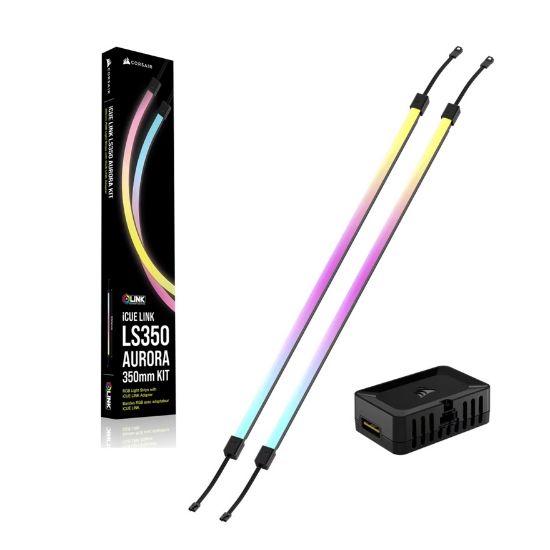 Picture of Corsair iCUE LINK LS350 Aurora RGB Light Strips - 350mm Kit – 350×10×10mm, magnetic mount, black, addressable LEDs