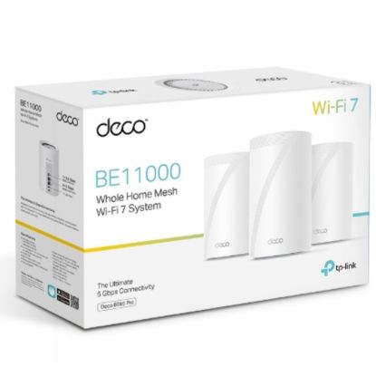 Picture of TP-Link Deco BE65 Pro(3-pack) BE11000 Whole Home Mesh WiFi 7 System, 688 Mbps at 2.4 GHz + 4320 Mbps at 5 GHz + 5760 Mbps at 6 GHz