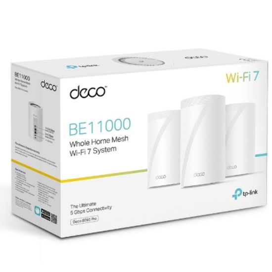 Picture of TP-Link Deco BE65 Pro(3-pack) BE11000 Whole Home Mesh WiFi 7 System, 688 Mbps at 2.4 GHz + 4320 Mbps at 5 GHz + 5760 Mbps at 6 GHz