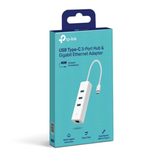 Picture of TP-Link UE330C USB 3.0 Type-C to Gigabit Ethernet Network Adapter with 3-Port USB 3.0 Type-A Hub