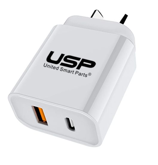 Picture of USP 20W Dual Port (20W USB-C PD + 18W USB-A QC3.0) Fast Wall Charger White - Safe Charge,Charge 2 Devices Simultaneously,Short-Circuit Protection