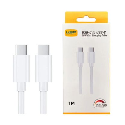 Picture of USP USB-C to USB-C 60W Mini Cable (1M) White - 3A , Fast Charge, High Performance, Durable, 8K Bend, Samsung Galaxy,Apple iPhone,iPad,MacBook,Google