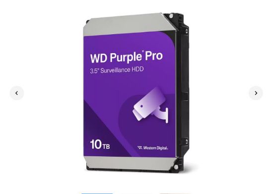 Picture of Western Digital WD102PURP Purple Pro 10TB 3.5' Surveillance HDD 7200RPM 256MB SATA3 265MB/s 550TBW 24x7 64 Cameras AV NVR DVR 2.5mil MTBF 5yrs