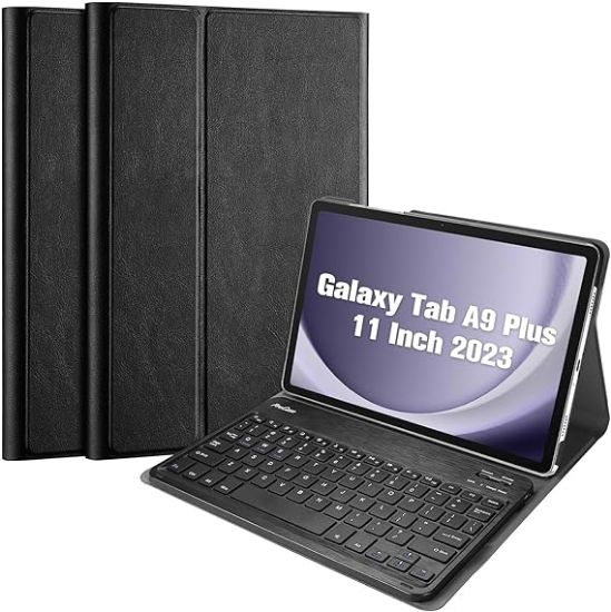 Picture of USP Samsung Galaxy Tab A9+ (11') Keyboard With Case Black - 3.0 ABS, Magnetic, PU Leather Covering, Front & Rear Facing Camera Holes