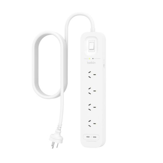 Picture of Belkin SurgePro 4-Outlet Surge Protector with Dual USB-C 30W-White(SRB005AU2M),525 Joules Protection,RCM Safety Certified,CEW $40,000,2 Years Warranty