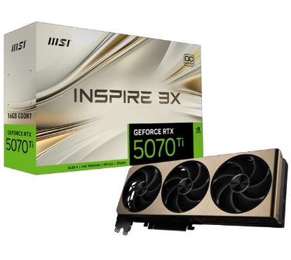 Picture of MSI nVidia GeForce RTX™ 5070 Ti 16G INSPIRE 3X OC, PCI Express® Gen 5, Boost: 2482 MHz, CUDA 8960 Units, 16GB GDDR7, HDMI™ x 1