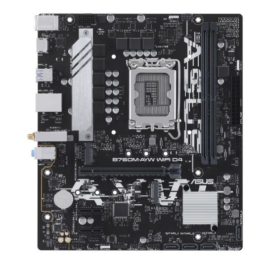 Picture of ASUS B760M-AYW WIFI D4 Intel LGA 1700 mATX Motherboard 64GB, 2xDDR4, 1 x PCIe 4.0 x16 slot, 2 x M.2 slots, 4 x SATA, Realtek 2.5Gb Ethernet
