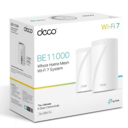 Picture of TP-Link Deco BE65 Pro(2-pack) BE11000 Whole Home Mesh WiFi 7 System, 688 Mbps at 2.4 GHz + 4320 Mbps at 5 GHz + 5760 Mbps at 6 GHz