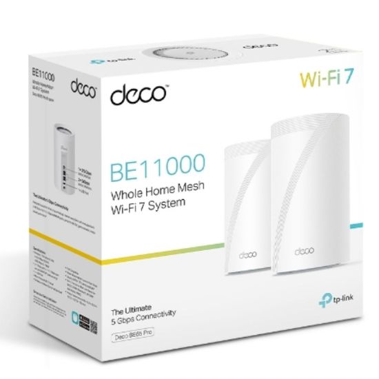 Picture of TP-Link Deco BE65 Pro(2-pack) BE11000 Whole Home Mesh WiFi 7 System, 688 Mbps at 2.4 GHz + 4320 Mbps at 5 GHz + 5760 Mbps at 6 GHz
