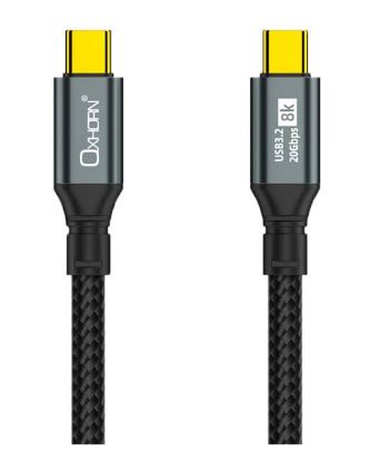 Picture of Oxhorn USB 3.2 Gen 2×2 1m USB-C to USB-C 20Gbps 8K@60Hz 20V 100W E-Marker Chip Black fast charging & Video cable Laptop Phones Tablet USB-C Device