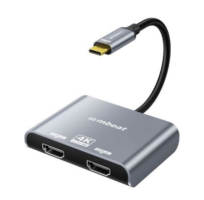 Picture of mbeat Tough Link USB-C to Dual 4K/60Hz HDMI MST Adapter 4K (3840x2160) @ 60Hz, 4K (3840x2160) @ 30Hz, 2K (2560x1440) @ 60Hz- Space Grey