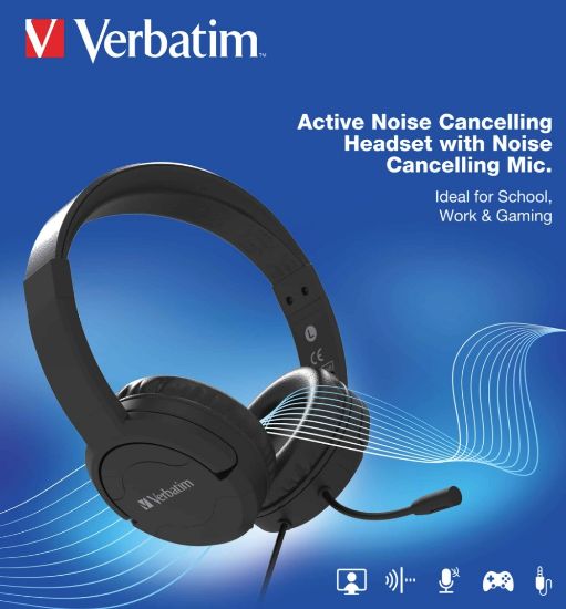 Picture of Verbatim Verbatim Multimedia Headset with ANC & Noise Cancelling Boom Mic - Black 66706