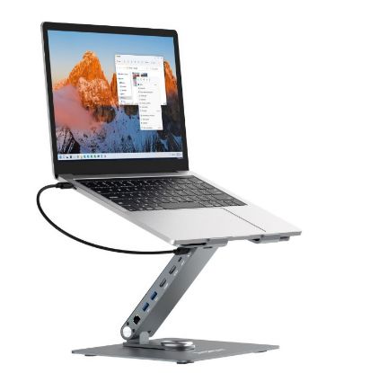 Picture of Simplecom CHT660 Adjustable Aluminium Laptop Stand with 6-Port USB-C Docking Station Dual 4K HDMI Display Compatible with laptops from 10 to 17 inches