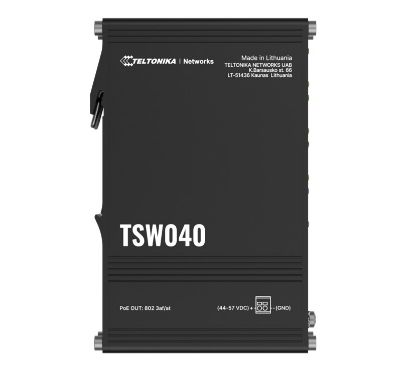 Picture of Teltonika TSW040 - 8-port PoE+ Switch (7-57 VDC, or 44-57 VDC for PoE-out) Integrated DIN Rail Bracket - 10/100 Mbps, supports auto MDI/MDIX crossover
