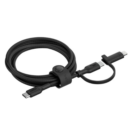 Picture of Belkin BoostCharge Pro 2-in-1 Cable With USB-C and Lightning Connector (1.5M) - Black (CAC003fq1.5MBK), 480Mbps, Lightning Connector Adaptor,2 Years W