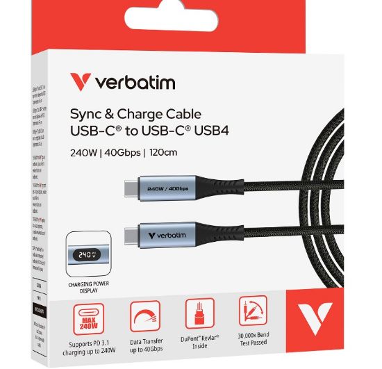 Picture of Verbatim Sync & Charge USB C to USB C 240W 40 Gbps Display 120 cm