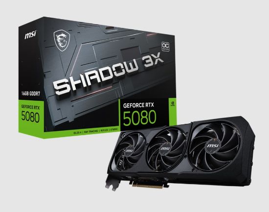 Picture of MSI nVidia GeForce RTX™ 5080 16G SHADOW 3X OC, Boost: 2640 MHz, 16GB GDDR7, DisplayPort x 3, HDMI™ x 1,