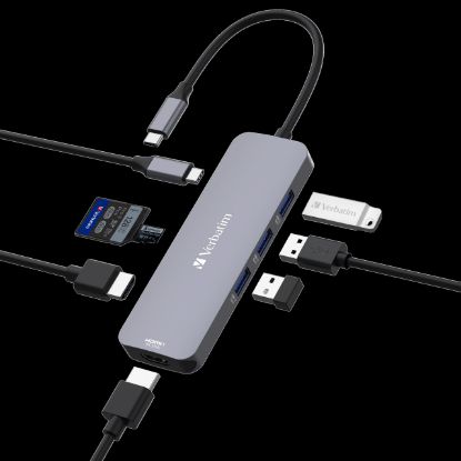 Picture of Verbatim USB-C Pro Multiport Hub 8 Ports,2 x HDMI, 3 x USB-A 3.2 Gen1, 1 x SD card slot, 1 x microSD card slot, 1 x USB-C PD