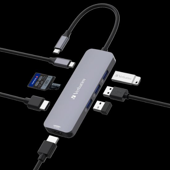 Picture of Verbatim USB-C Pro Multiport Hub 8 Ports,2 x HDMI, 3 x USB-A 3.2 Gen1, 1 x SD card slot, 1 x microSD card slot, 1 x USB-C PD