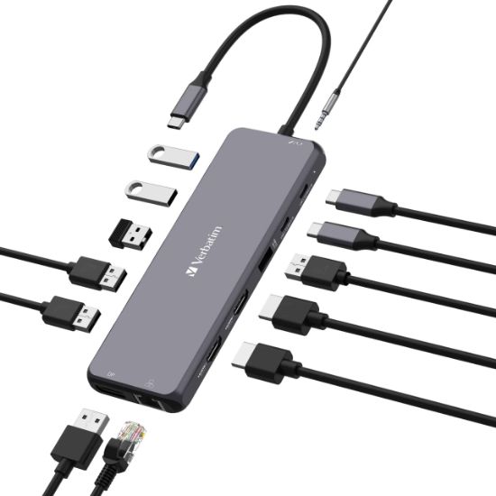 Picture of Verbatim USB-C Pro Multiport Hub 13 Port,2 x HDMI, 1 x DisplayPort, 1 x RJ45, 3 x USB-A 3.2 Gen 1, 1 x USB-A 3.2 Gen 2, 2 x USB-A 2.0, 1 x Audio, 2 x