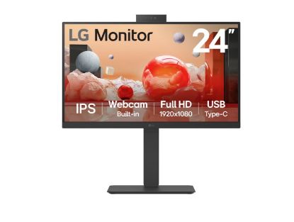 Picture of LG 24' IPS FHD Webcam, USB-C 65W PD, RJ45 100Hz 5ms 1920 x 1080, FreeSync 16:9 Tilt/Height/Swivel/Pivot (Bi-direction) adjustable stand, 3yrs Monitor