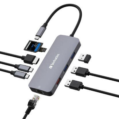 Picture of Verbatim USB-C Pro Multiport Hub 9 Ports,1 x HDMI, 1 x RJ45, 2 x USB-C 3.2 Gen2, 1 x USB-A 3.2 Gen2, 2 x USB-A 3.2 Gen1, 1 x SD card slot, 1 x microSD