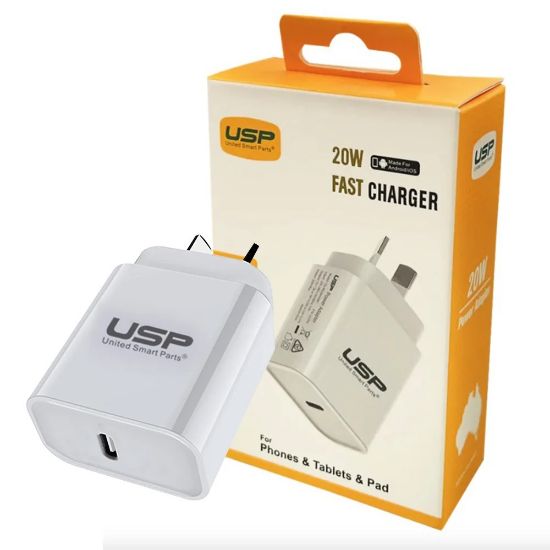 Picture of USP 20W USB-C PD Fast Wall Charger White -  fast charging, safety certified, universally compatible, and travel-friendly for all your devices