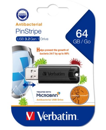 Picture of (LS)Verbatim 64GB Antibacterial Pinstripe USB 3.0 Drive (with Microban®) Black