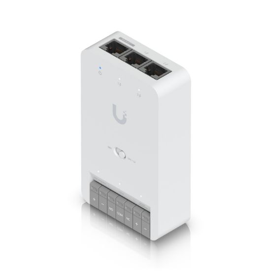 Picture of Ubiquiti Door Hub Mini, Compact Access Control Hub For  Single Door,1 Lock terminal -12V &Dry Switchable,Connect & Power Via PoE++,2 Additional Inputs