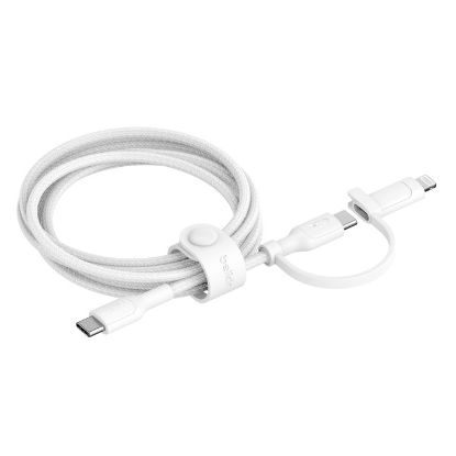 Picture of Belkin BoostCharge Pro 2-in-1 Cable With USB-C and Lightning Connector (1.5M) - White(CAC003fq1.5MWH), 60W, 480Mbps, 30K+ Bends, 2 Years Warranty