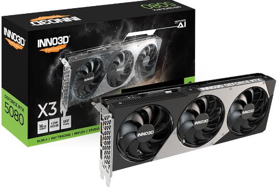 Picture of INNO3D nVidia GeForce RTX 5080 X3 16GB GDDR7 2617 MHz Boost Clock, RAM 30 Gbps, 3x DP, 1xHDMI 300x116x41mm Dual Slot