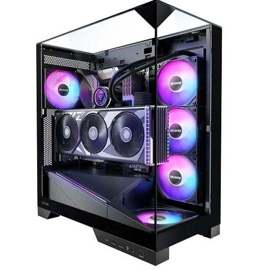 Picture of OKINOS AQ93 3-Sided Pannoramic ViewTempered Glass ,ATX USB-C, Pre-Installed 2×120mm ARGB PWM Fan, Mid Tower Case