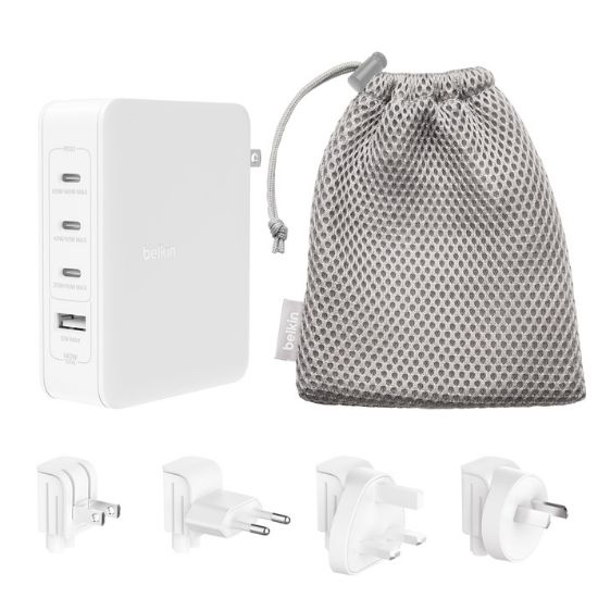 Picture of Belkin BoostCharge Pro 140W USB-C (PD 3.1) 4-Port GaN Wall Charger - White (WCH014BTWH-V3), 3x USB-C, 1xUSB-A, Travel-Ready, 2 Years Warranty