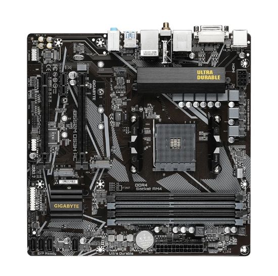 Picture of Gigabyte B550M DS3H AC AM4 Ryzen mATX Motherboard, 4x DDR4, 3x PCI-e, 2x M.2, 4x SATA III, RAID 0/1/10, 4x USB 3.2, 4x USB 2.0