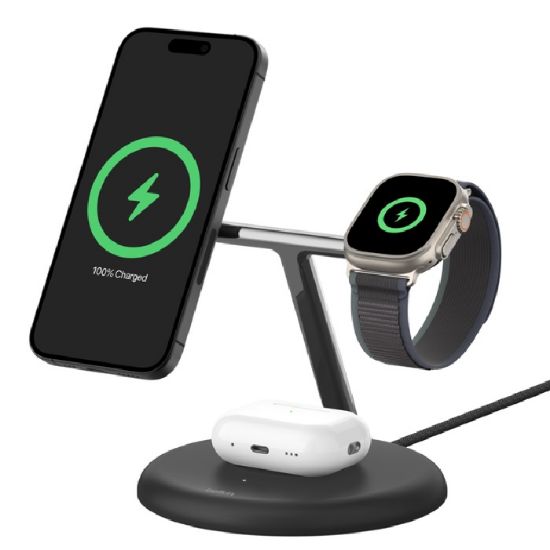 Picture of Belkin BoostCharge Pro 3-in-1 Magnetic Wireless Charging Stand with Qi2 15W, Black(WIZ023AUBK),36W USB-C PSU,Fast Charging,CEW $2500, 2 Years Warranty