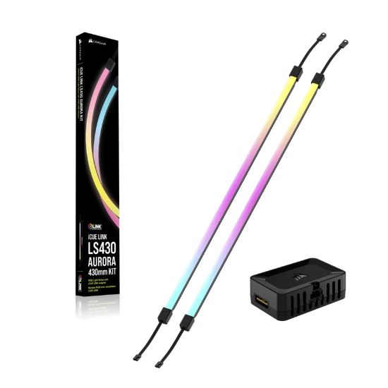 Picture of Corsair iCUE LINK LS430 Aurora RGB Light Strips - 430mm Kit – 430×10×10mm, magnetic mount, black, addressable LEDs