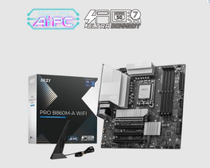 Picture of MSI PRO B860M-A WIFI, INTEL B860, 4x DDR5 256GB, 1x HDMI, 4x PCI-E x16 slot, 3x M.2, 4x SATA, 6x USB 2.0, Intel® Wi-Fi 7