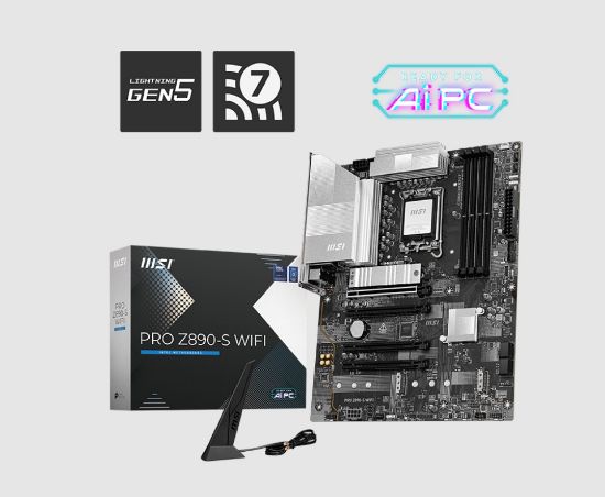 Picture of MSI PRO Z890-S WIFI, INTEL Z890, 4x DDR5 256GB, 1x HDMI, 4x PCI-E x16 slot, 3x M.2, 4x SATA, 4x USB 2.0, Intel® Wi-Fi 7