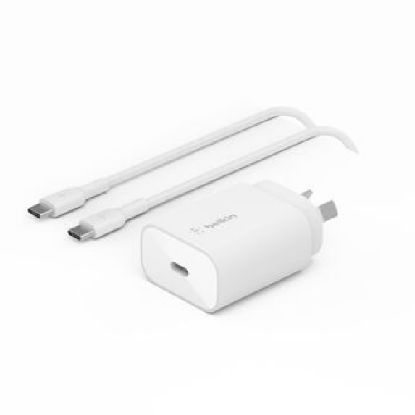Picture of Belkin BoostCharge 25W USB-C Cubic Wall Charger + USB-C to USB-C Cable (1M) - White (WCA012au1MWH-B6), MFI-Certified, CEW $2500, 2 Years Warranty