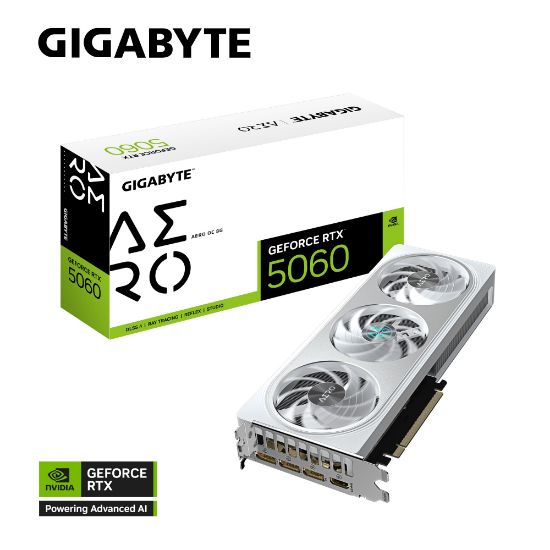 Picture of Gigabyte GeForce RTX™ 5060 AERO OC 8G, 2595 MHz, CUDA 3840, 28 Gbps, GDDR7,  128 bit, PCI-E 5.0, PSU 500W, DisplayPort 2.1b *3 HDMI 2.1b x1