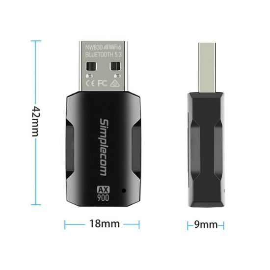 Picture of Simplecom NW830 Wi-Fi 6 and Bluetooth 5.3 Combo USB Adapter Dual Band AX900