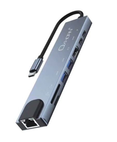 Picture of Oxhorn SuperSpeed 8-in-1 USB C to HDTV Adapter Hub 1xHDMI 4K 1xEtherne LAN 2 xUSB 3.0 Type C Type C (PD) Card Reader(TF/SD) Aluminum Dock Station