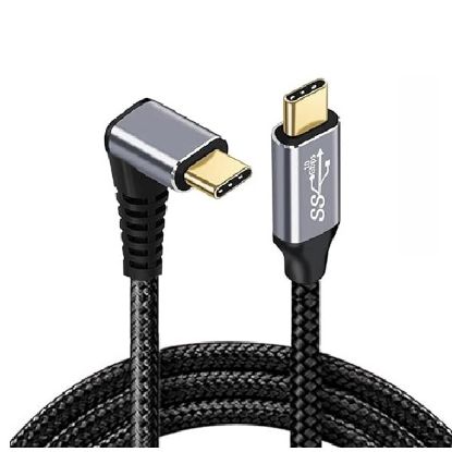 Picture of USP Braided USB-C to USB-C Right Angle Cable (1M) - Black,  100W Power, Support 10Gbps Data Speed, Reversible Design