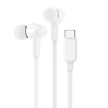 Picture of Belkin SoundForm USB-C Wired Earbuds - White (G3H0002FQWHV2), Adjustable Volume Limiter, IPX5-Rated, 10mm Drivers, Tangle-Free, 2 Years Warranty